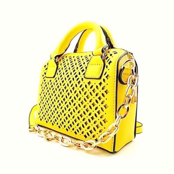 MMS Purse Yellow Laser-cut Petite Small Size Satchel / Cross Body — handbag - Picture 12 of 12